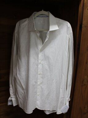 Bertigo White Paisley Jacquard Luxury Dress Shirt Geometric Contrast Cuffs